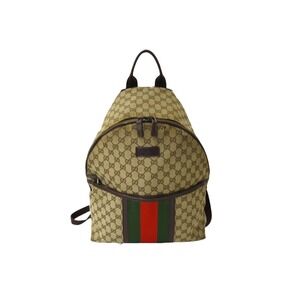 GUCCI Backpack Sherry Line GG Canvas Beige Tan Leather